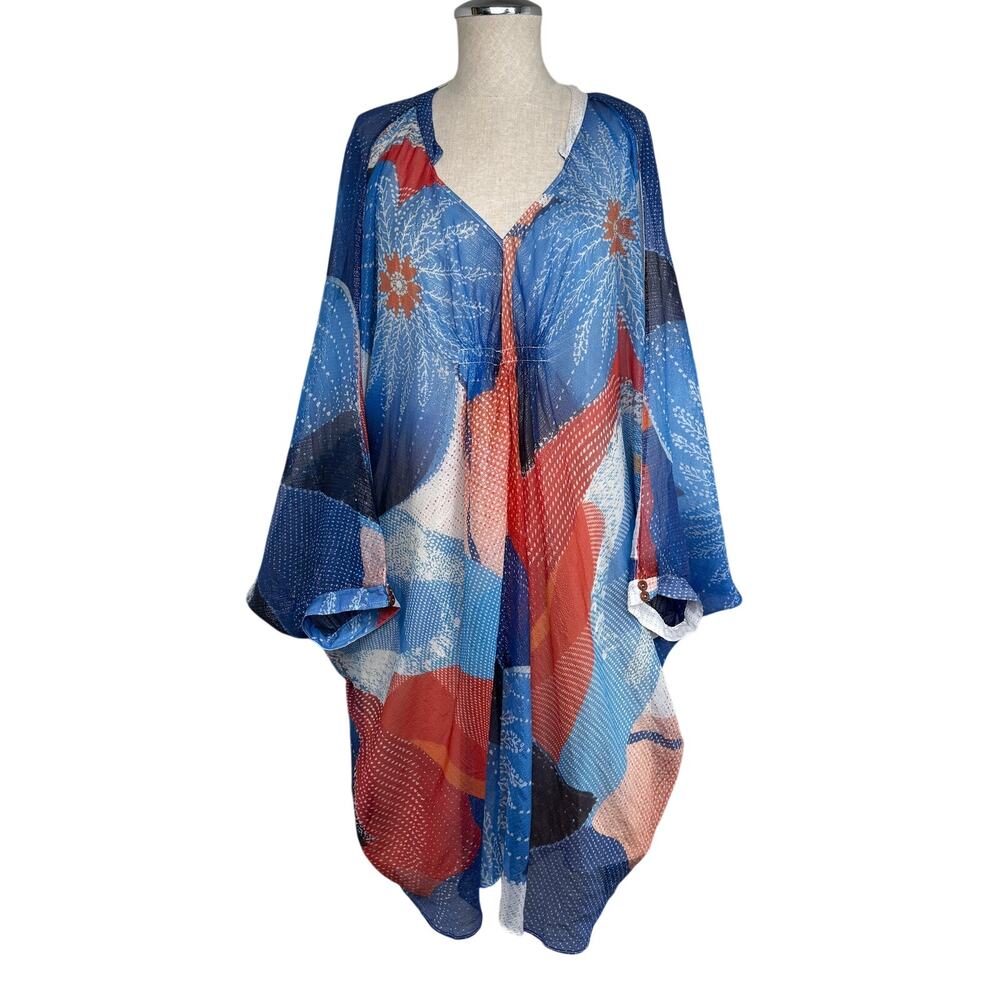 Diane von Furstenberg DVF Silk Blend Kaftan Dress Size 14 Sheer Summer Resort